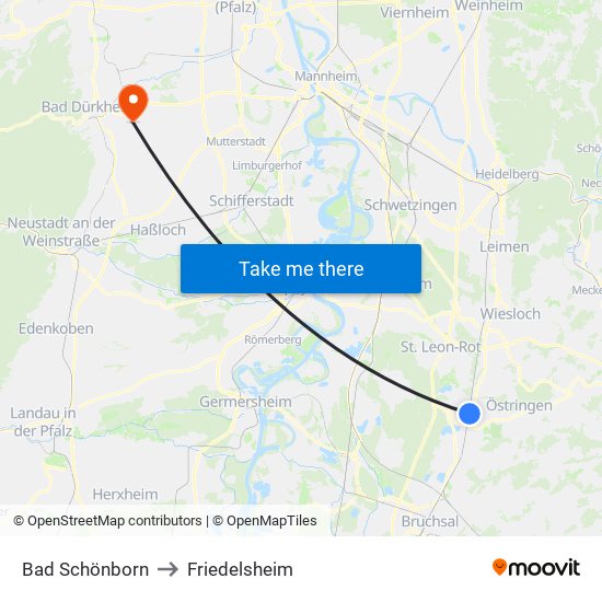 Bad Schönborn to Friedelsheim map