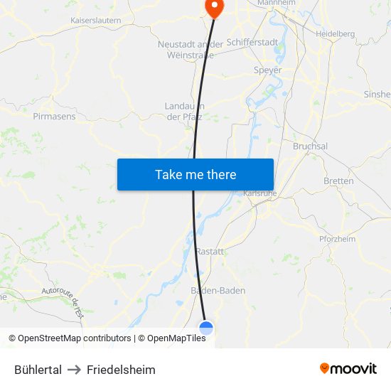 Bühlertal to Friedelsheim map