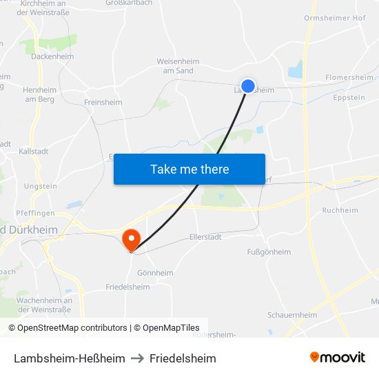 Lambsheim-Heßheim to Friedelsheim map