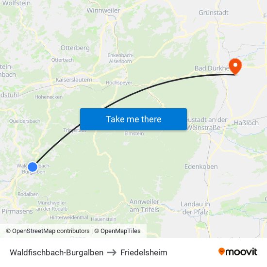 Waldfischbach-Burgalben to Friedelsheim map