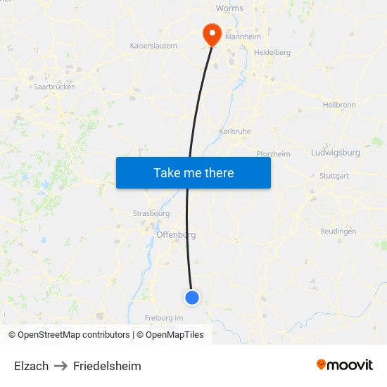 Elzach to Friedelsheim map