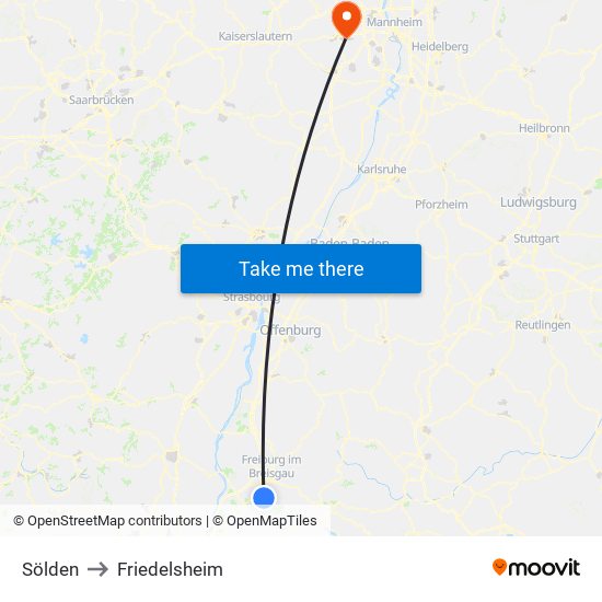 Sölden to Friedelsheim map