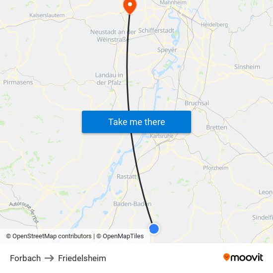 Forbach to Friedelsheim map