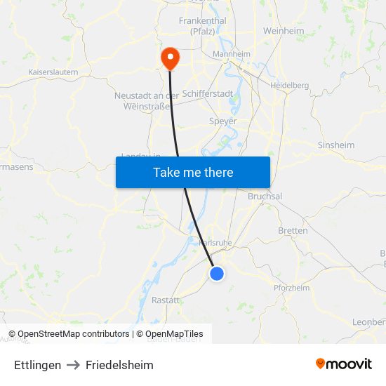 Ettlingen to Friedelsheim map