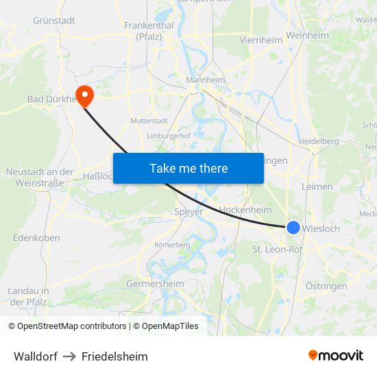 Walldorf to Friedelsheim map