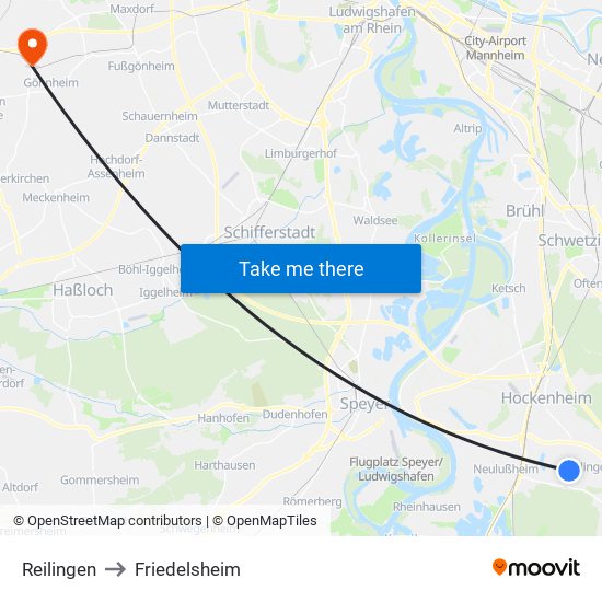 Reilingen to Friedelsheim map