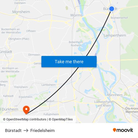 Bürstadt to Friedelsheim map