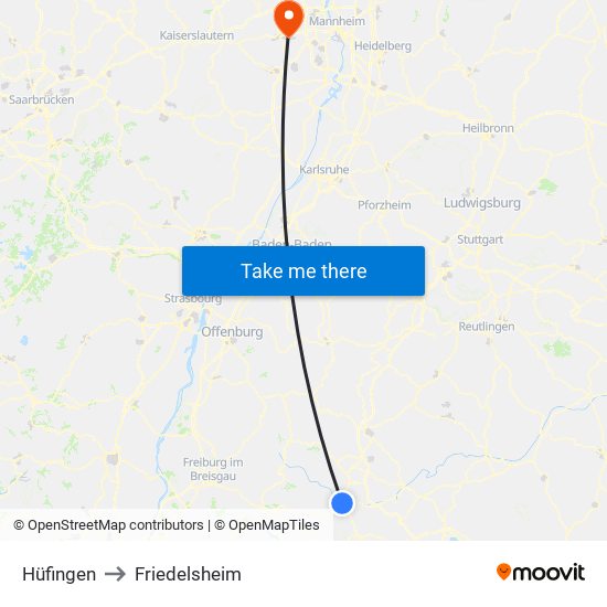 Hüfingen to Friedelsheim map