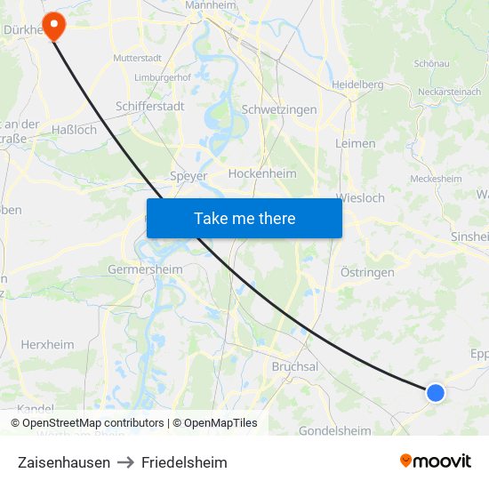Zaisenhausen to Friedelsheim map