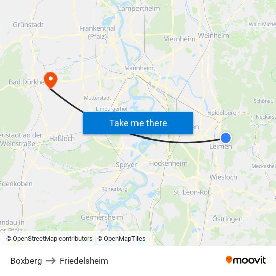 Boxberg to Friedelsheim map