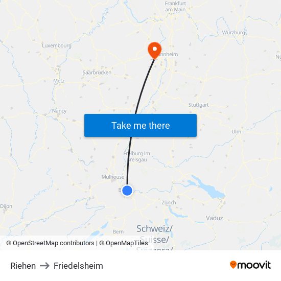 Riehen to Friedelsheim map