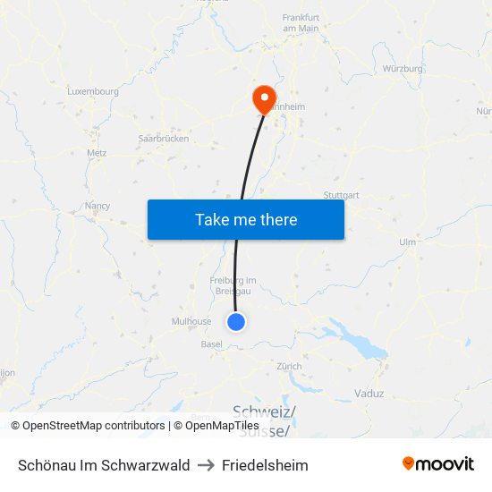 Schönau Im Schwarzwald to Friedelsheim map