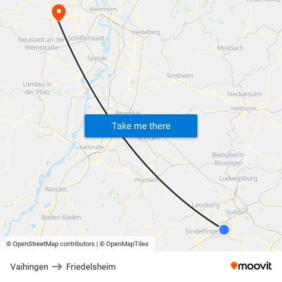 Vaihingen to Friedelsheim map