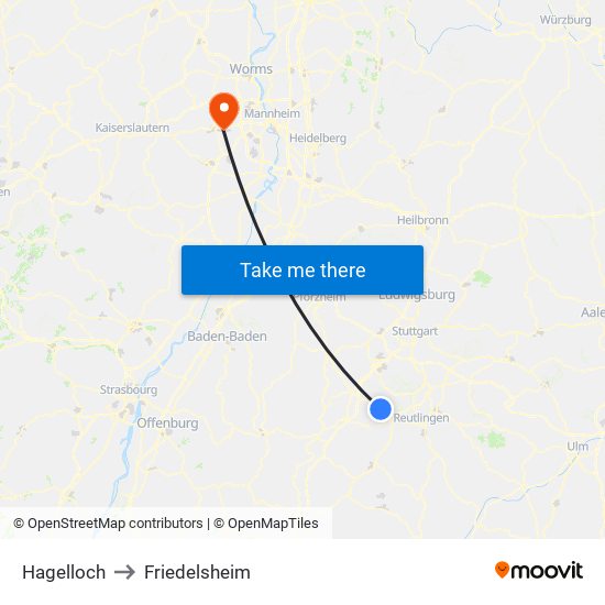 Hagelloch to Friedelsheim map