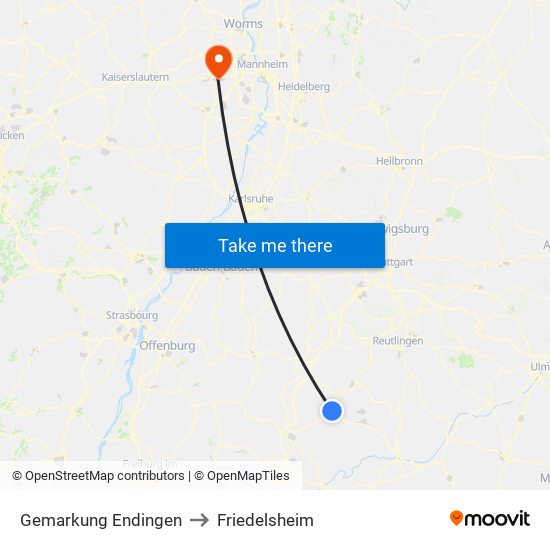 Gemarkung Endingen to Friedelsheim map