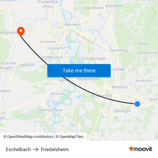 Eschelbach to Friedelsheim map