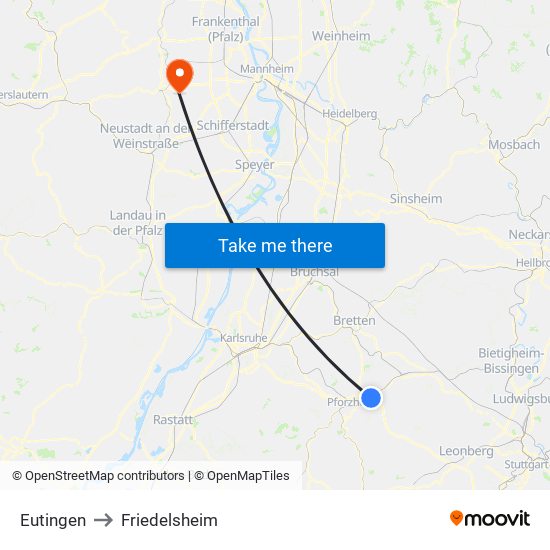 Eutingen to Friedelsheim map