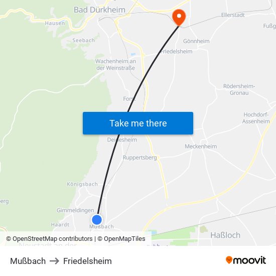 Mußbach to Friedelsheim map