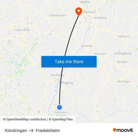 Köndringen to Friedelsheim map