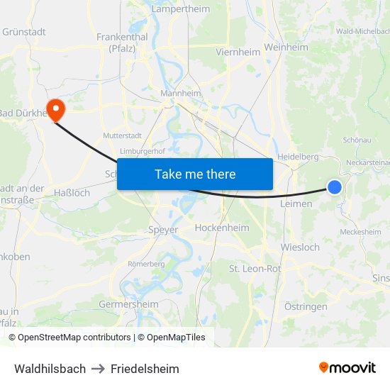 Waldhilsbach to Friedelsheim map