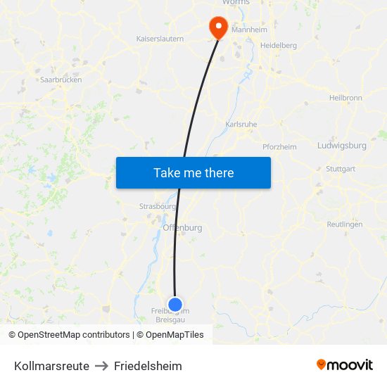Kollmarsreute to Friedelsheim map