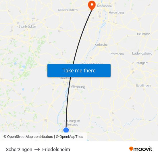Scherzingen to Friedelsheim map