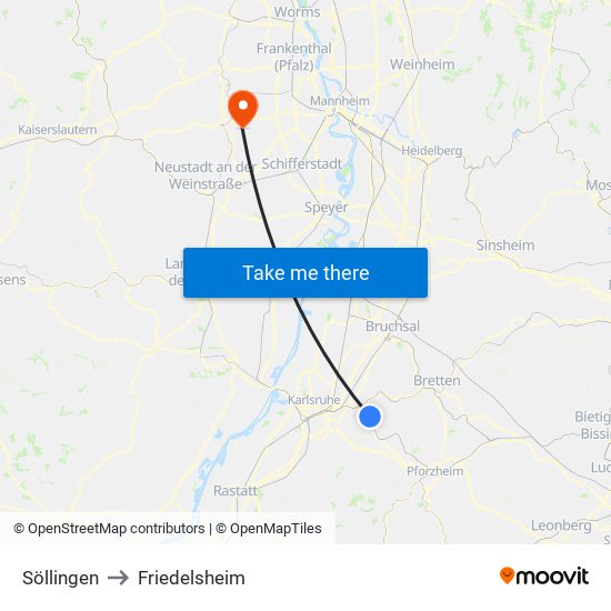 Söllingen to Friedelsheim map