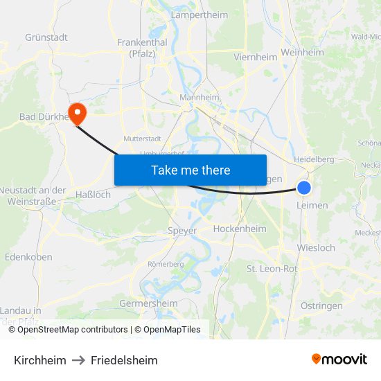 Kirchheim to Friedelsheim map