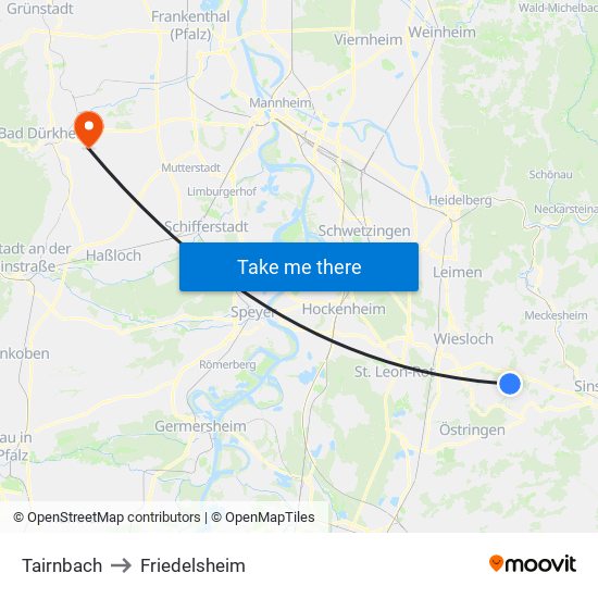 Tairnbach to Friedelsheim map