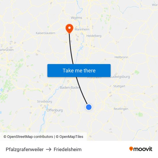 Pfalzgrafenweiler to Friedelsheim map