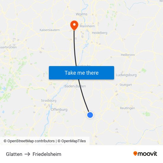 Glatten to Friedelsheim map