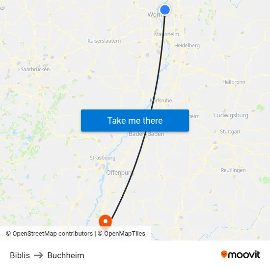 Biblis to Buchheim map