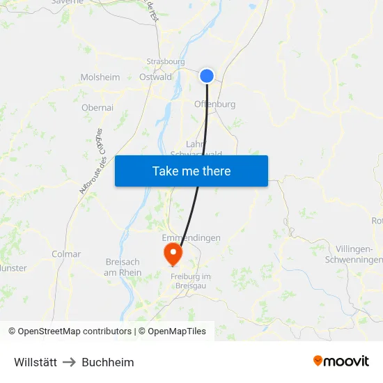 Willstätt to Buchheim map