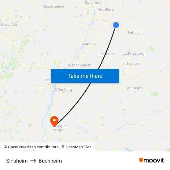 Sinsheim to Buchheim map