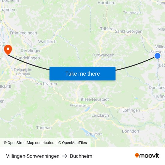 Villingen-Schwenningen to Buchheim map