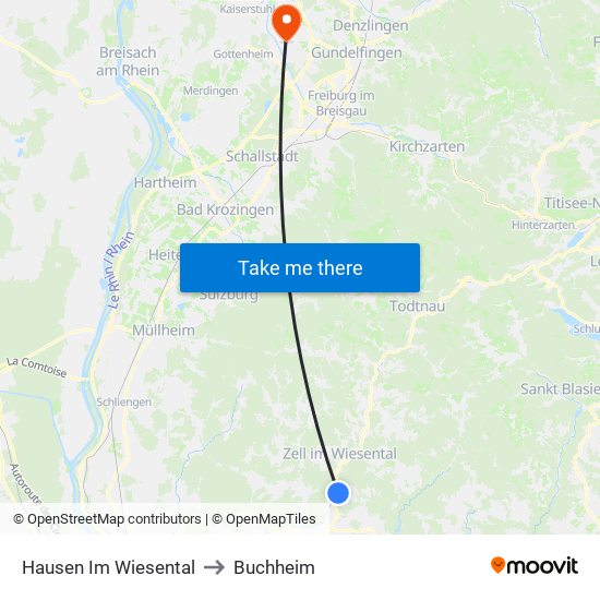 Hausen Im Wiesental to Buchheim map