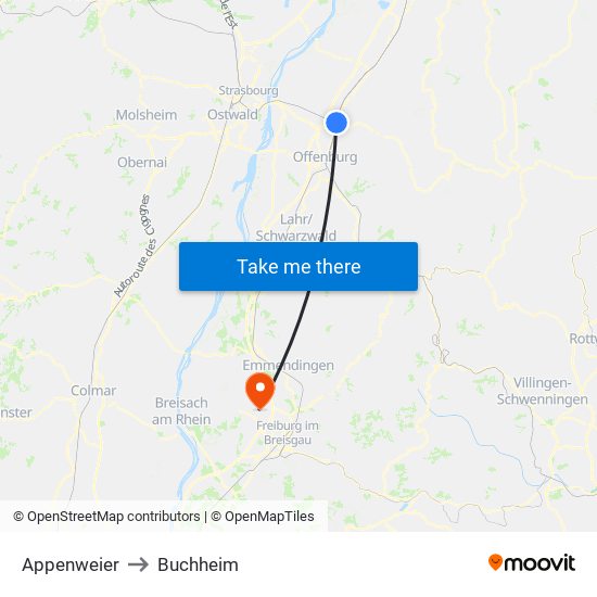 Appenweier to Buchheim map