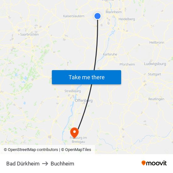 Bad Dürkheim to Buchheim map