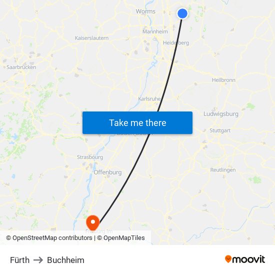 Fürth to Buchheim map