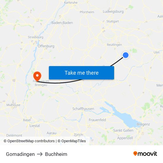 Gomadingen to Buchheim map