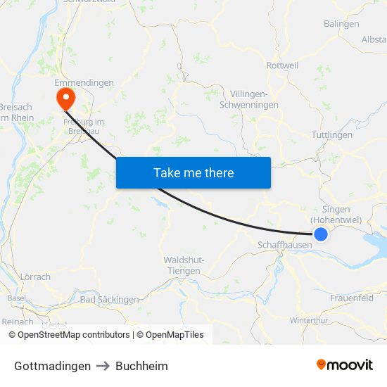 Gottmadingen to Buchheim map