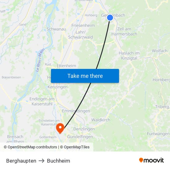 Berghaupten to Buchheim map