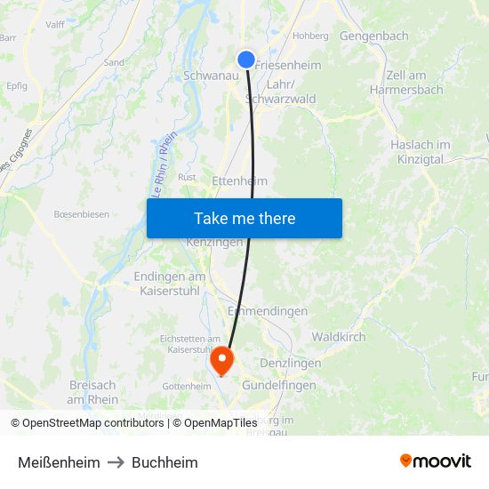 Meißenheim to Buchheim map