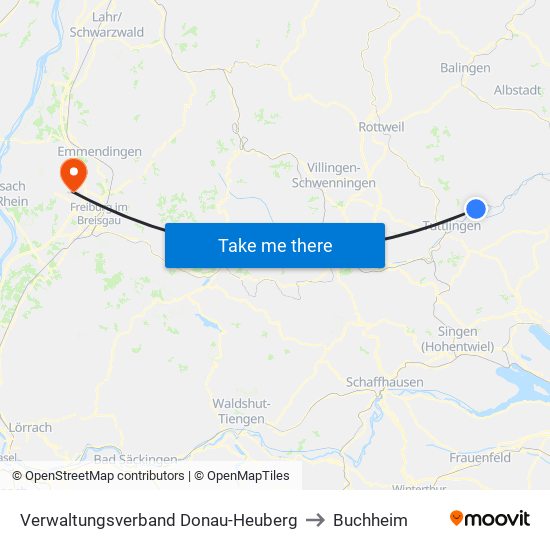 Verwaltungsverband Donau-Heuberg to Buchheim map