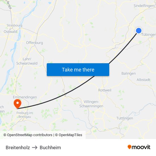 Breitenholz to Buchheim map