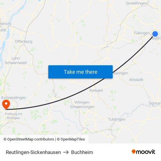 Reutlingen-Sickenhausen to Buchheim map