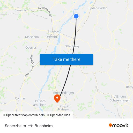 Scherzheim to Buchheim map