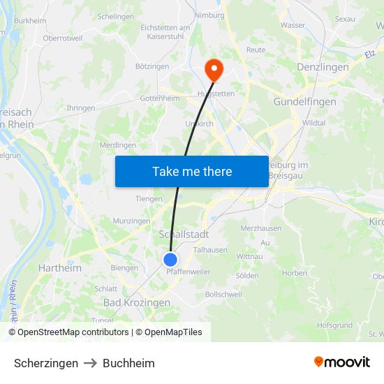 Scherzingen to Buchheim map