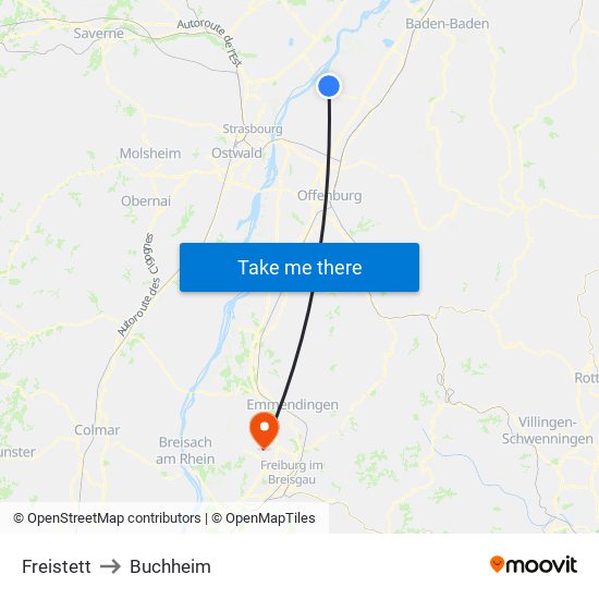 Freistett to Buchheim map