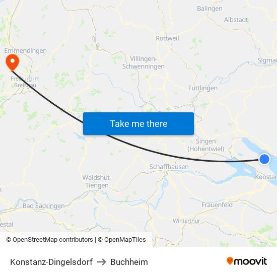 Konstanz-Dingelsdorf to Buchheim map